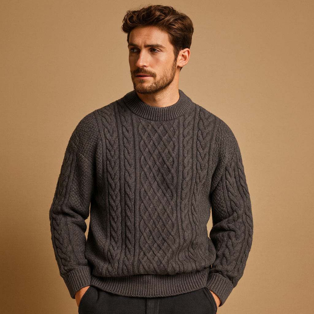 Gebreide wintertrui voor heren met ronde hals en losse pasvorm, ideaal voor koude dagen. Tijdloos ontwerp voor dagelijks gebruik en casual outfits.