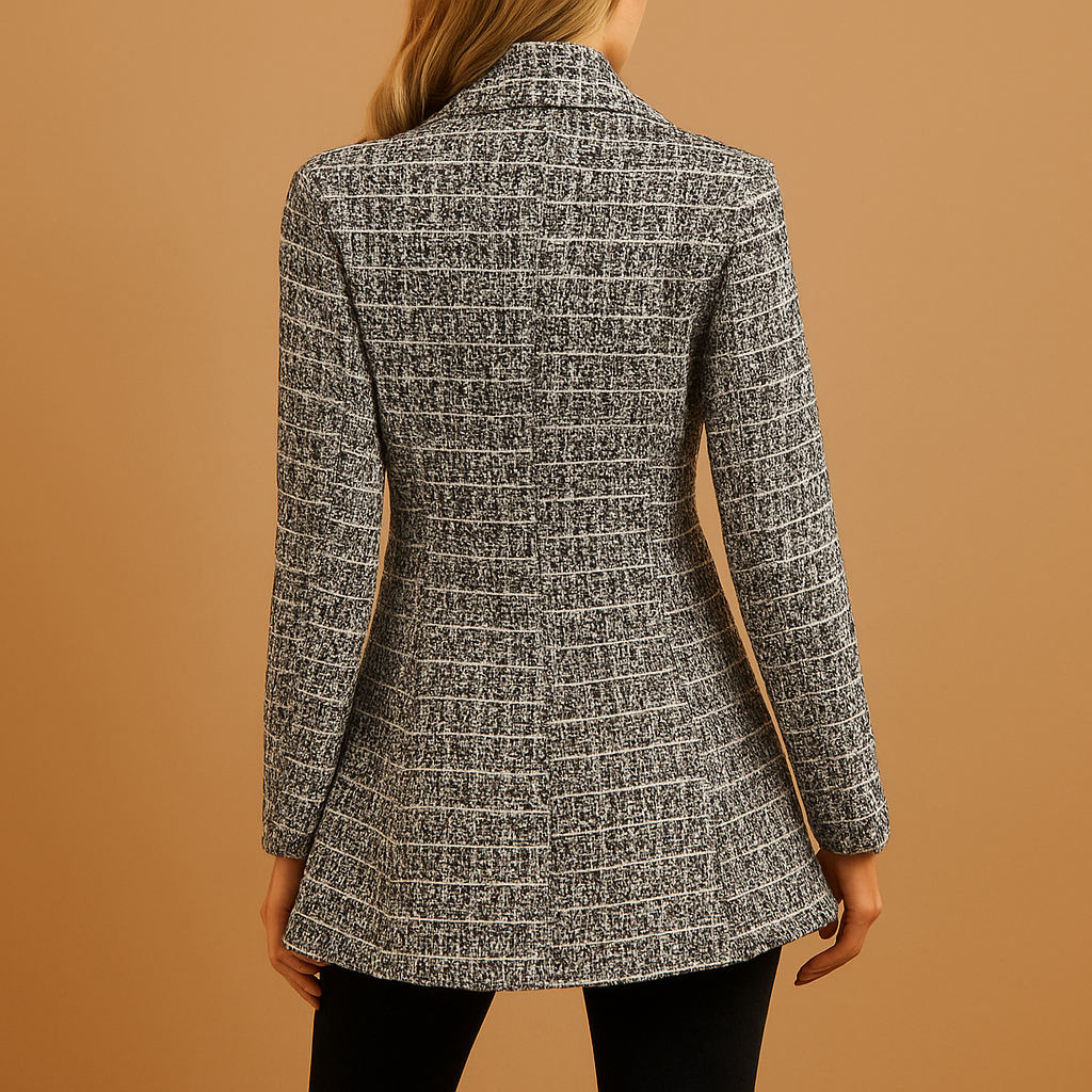 Dames blazer met ruitpatroon en getailleerde pasvorm, perfect voor werk, diner of een stijlvolle dagelijkse outfit.