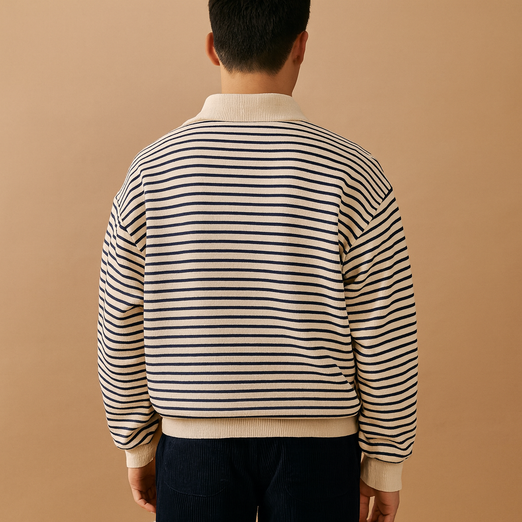 Gestreepte pullover met halve rits voor heren, comfortabele pasvorm en casual design. Ideaal voor dagelijks gebruik en stijlvolle casual outfits.
