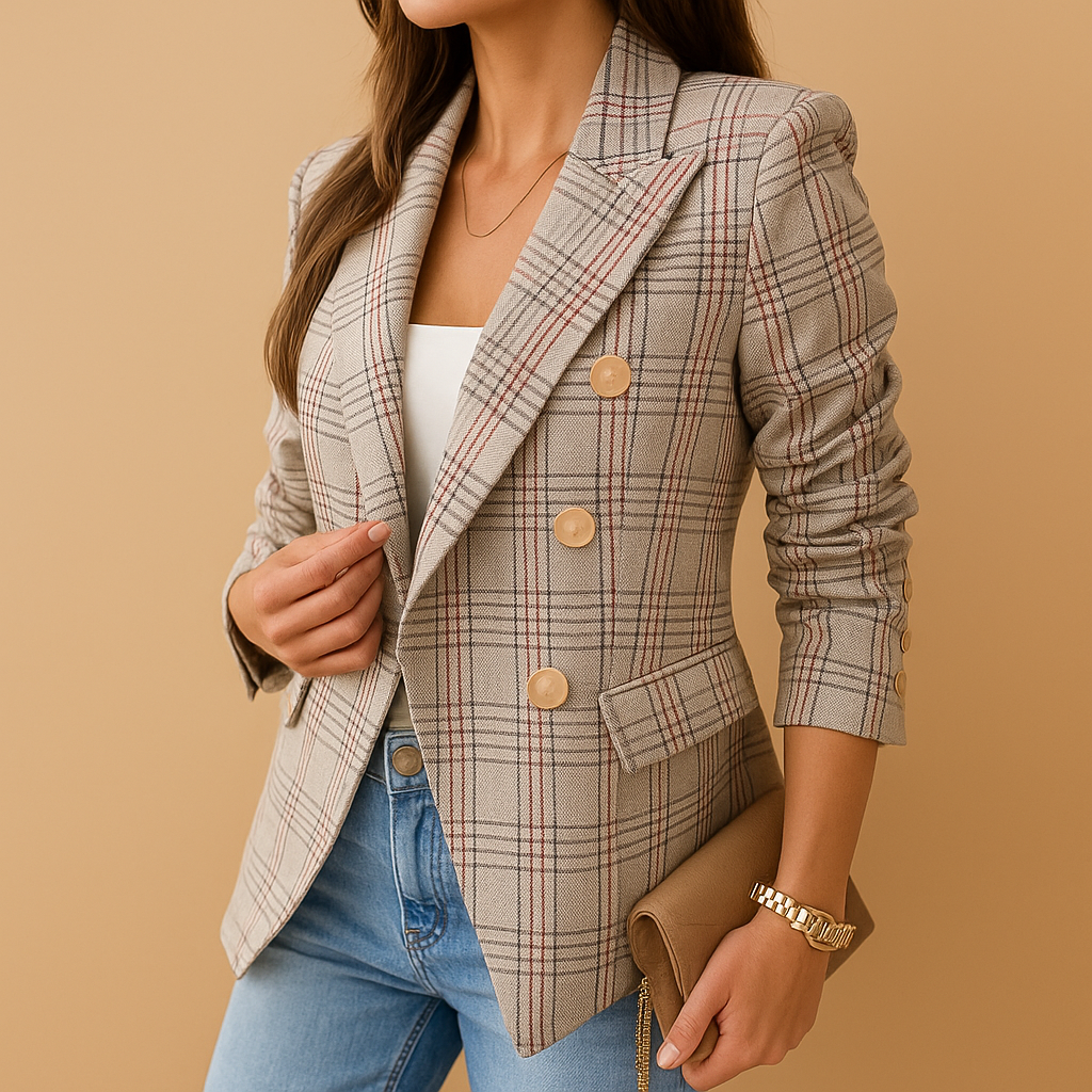 Dames blazer met getailleerde pasvorm, elegante afwerking en praktische zakken voor een stijlvolle professionele look.