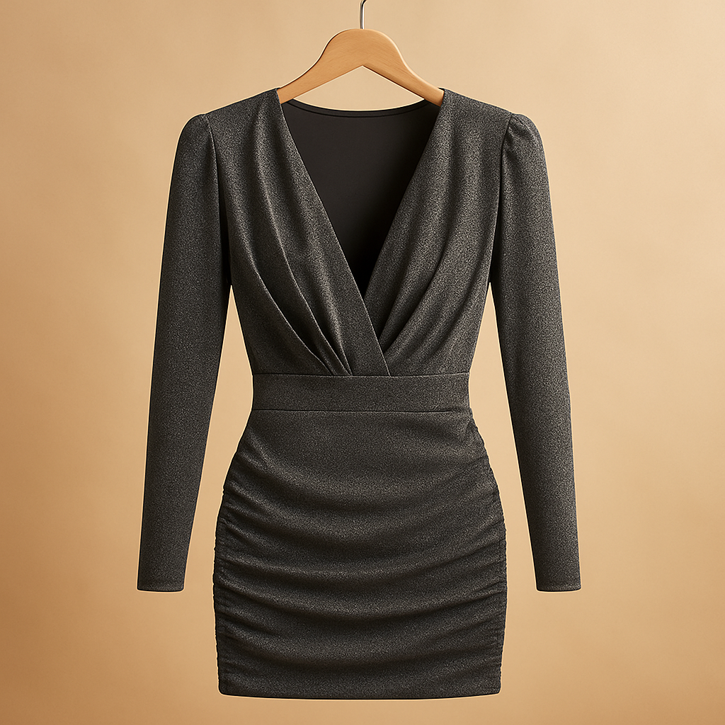 Elegante glitter avondjurk met lange mouwen voor dames in het zwart, ideaal voor feestjes en formele gelegenheden.