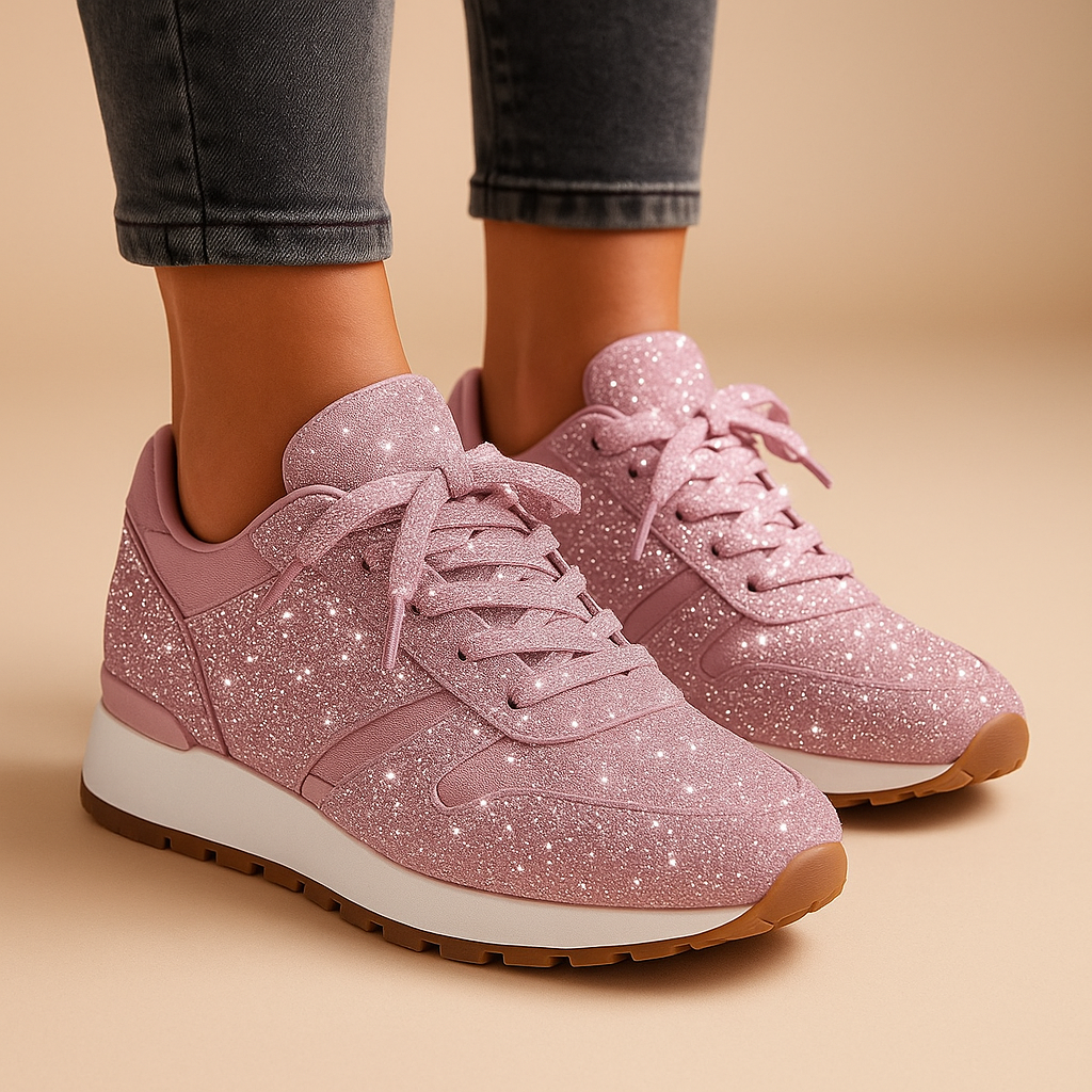 Glitter sneakers voor dames met pailletten en vetersluiting, ideaal voor een feestelijke en stijlvolle look.