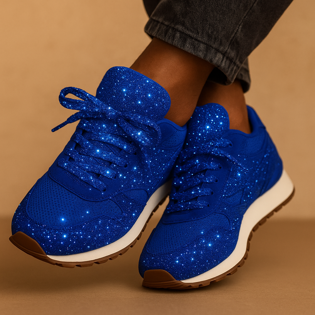 Glitter sneakers voor dames met pailletten en vetersluiting, ideaal voor een feestelijke en stijlvolle look.