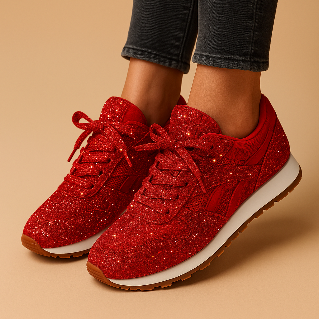 Glitter sneakers voor dames met pailletten en vetersluiting, ideaal voor een feestelijke en stijlvolle look.