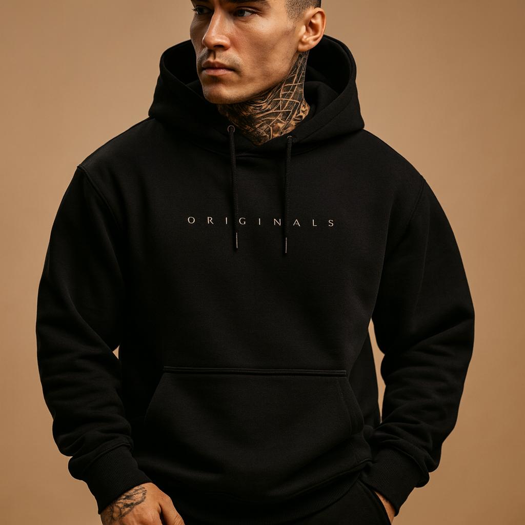 Heren hoodie met capuchon in zwart, wit en geel, comfortabel en warm, ideaal voor casual en sportieve looks tijdens de herfst en winter.