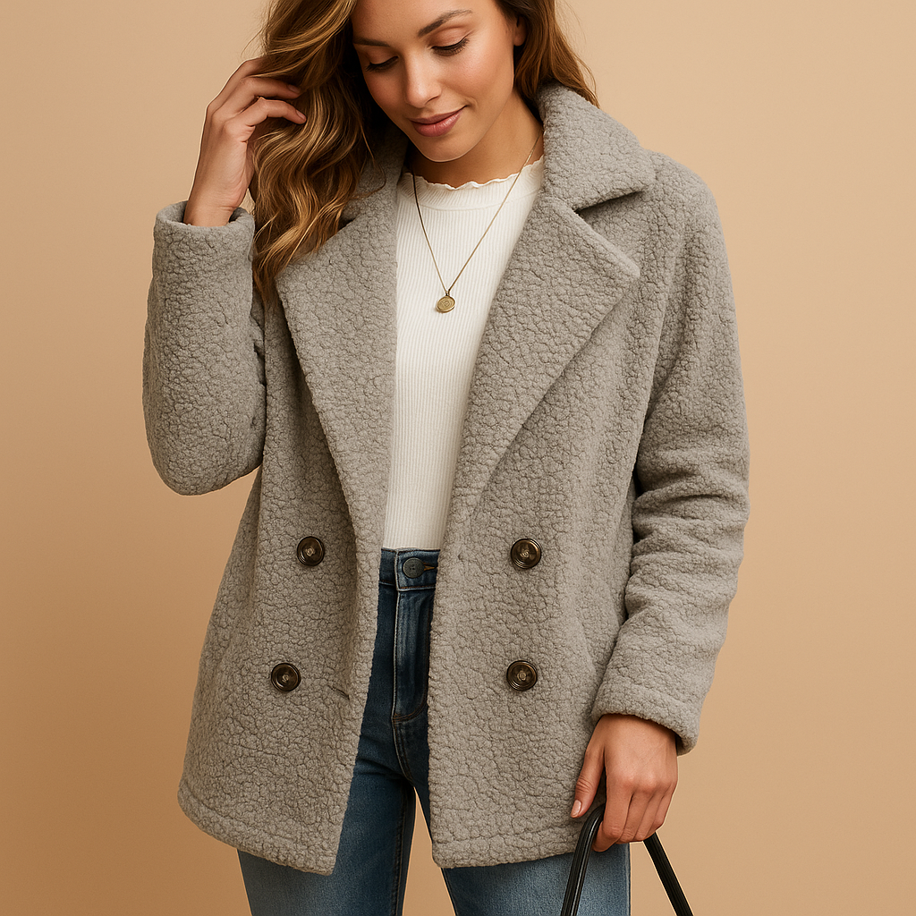 Korte winterjas voor dames met knoopsluiting en getailleerd silhouet. Stijlvol, comfortabel en ideaal voor milde winterdagen en seizoenslayering.