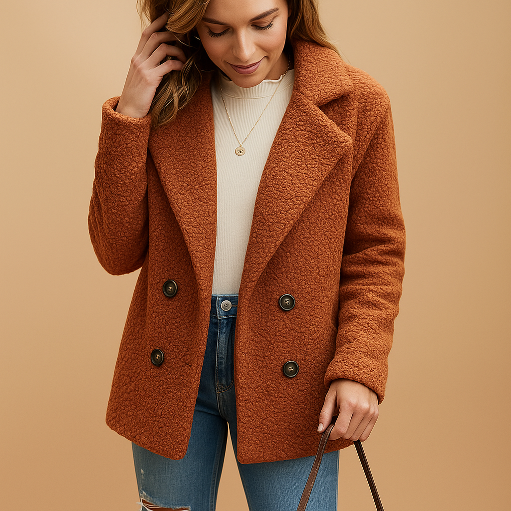 Korte winterjas voor dames met knoopsluiting en getailleerd silhouet. Stijlvol, comfortabel en ideaal voor milde winterdagen en seizoenslayering.