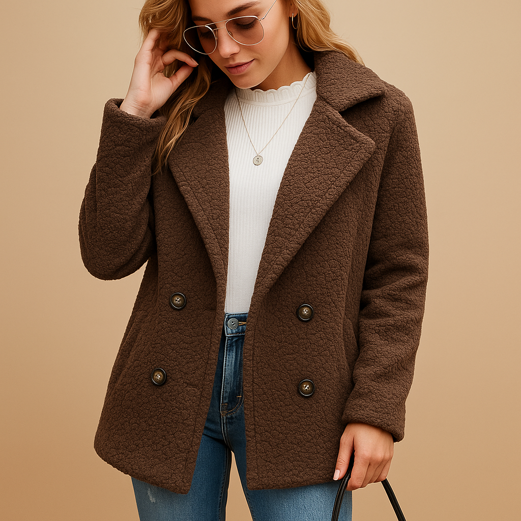 Korte winterjas voor dames met knoopsluiting en getailleerd silhouet. Stijlvol, comfortabel en ideaal voor milde winterdagen en seizoenslayering.