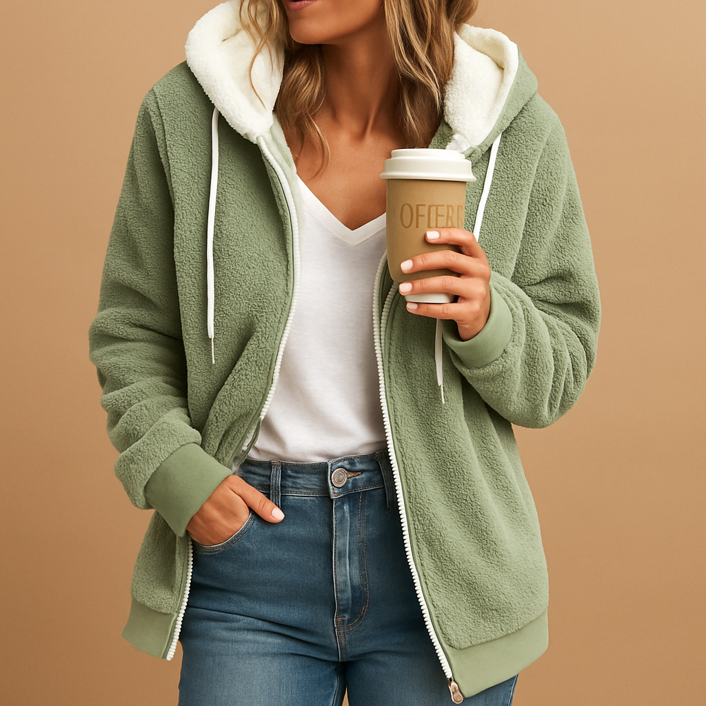 Lang fleece damesvest met capuchon en open voorkant, perfect voor herfstlagen, loungen of casual gebruik