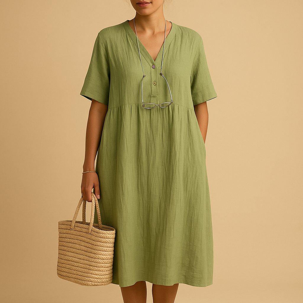 Lichte en ademende zomerjurk voor dames in losse pasvorm. Perfect voor warme dagen en geschikt voor zowel casual als feestelijke gelegenheden.