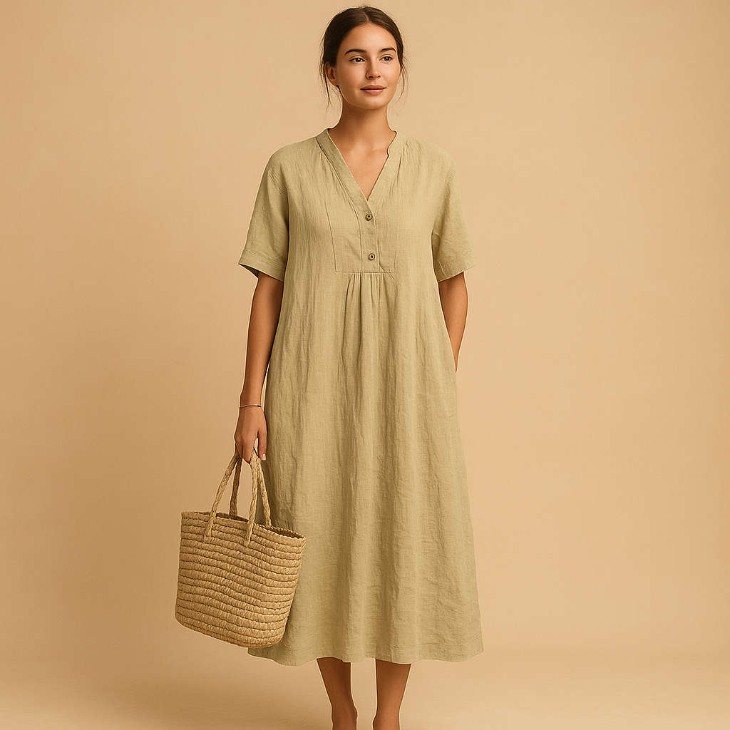 Lichte en ademende zomerjurk voor dames in losse pasvorm. Perfect voor warme dagen en geschikt voor zowel casual als feestelijke gelegenheden.