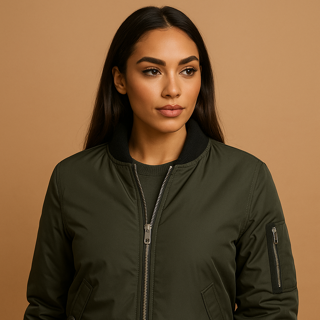 Lichtgewicht bomberjack voor dames in trendy kleuren zwart, groen en rood, met ritssluiting en zijzakken. Perfect voor zomerse casual looks.