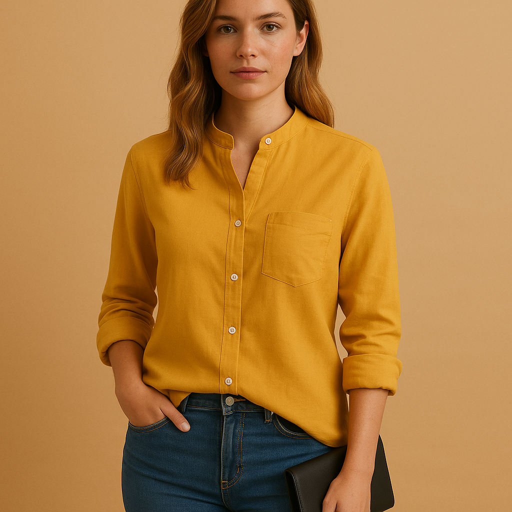 Stijlvol damesoverhemd met klassieke kraag, knoopsluiting en lange mouwen, perfect voor casual of formele outfits.