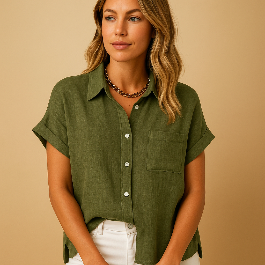 Lichtgewicht damesblouse met casual-chique pasvorm, ademend materiaal en stijlvolle look, ideaal voor zomerse dagen en verschillende gelegenheden.
