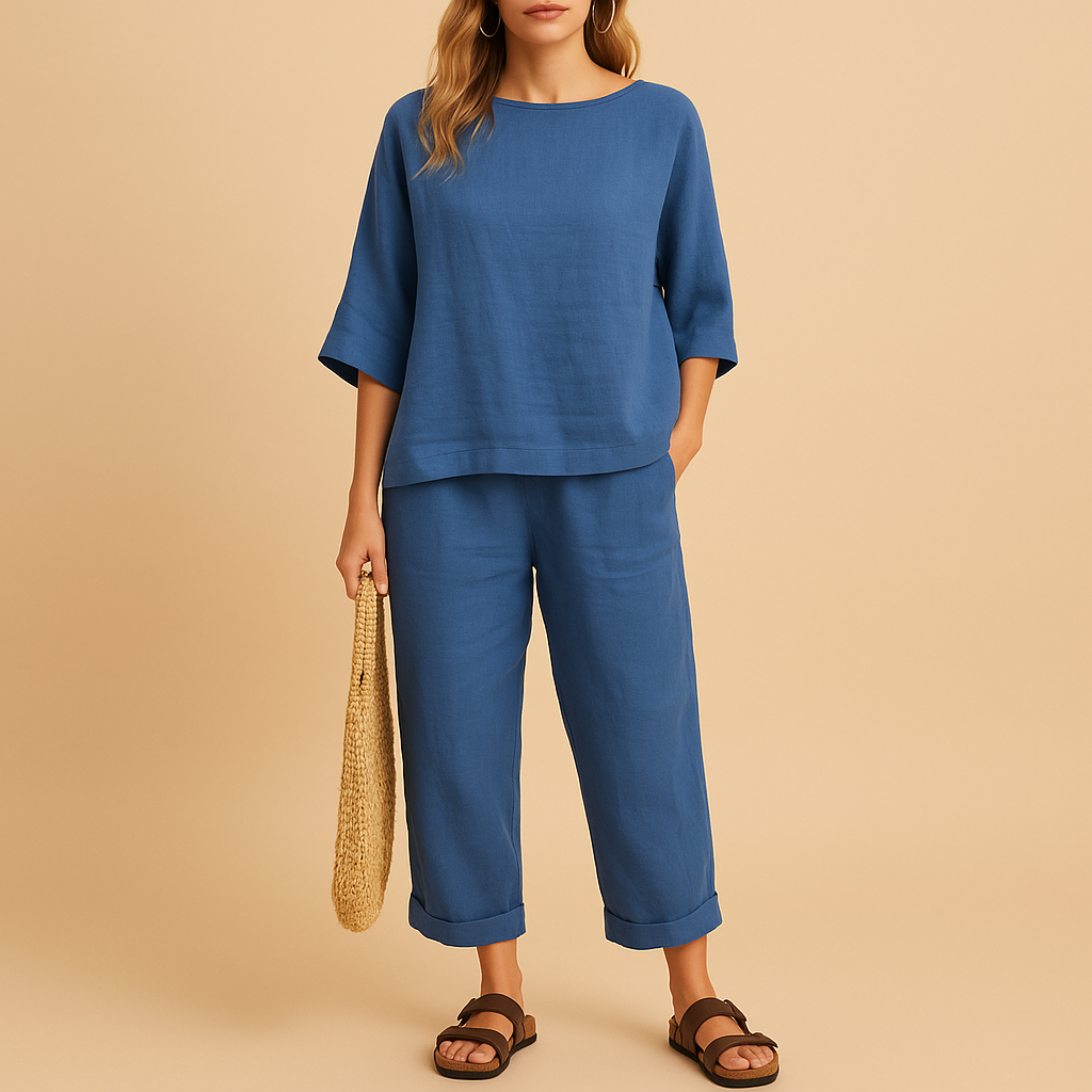 Dames set met los shirt en enkellange broek, gemaakt van ademend materiaal voor dagelijks gebruik en zomerse dagen