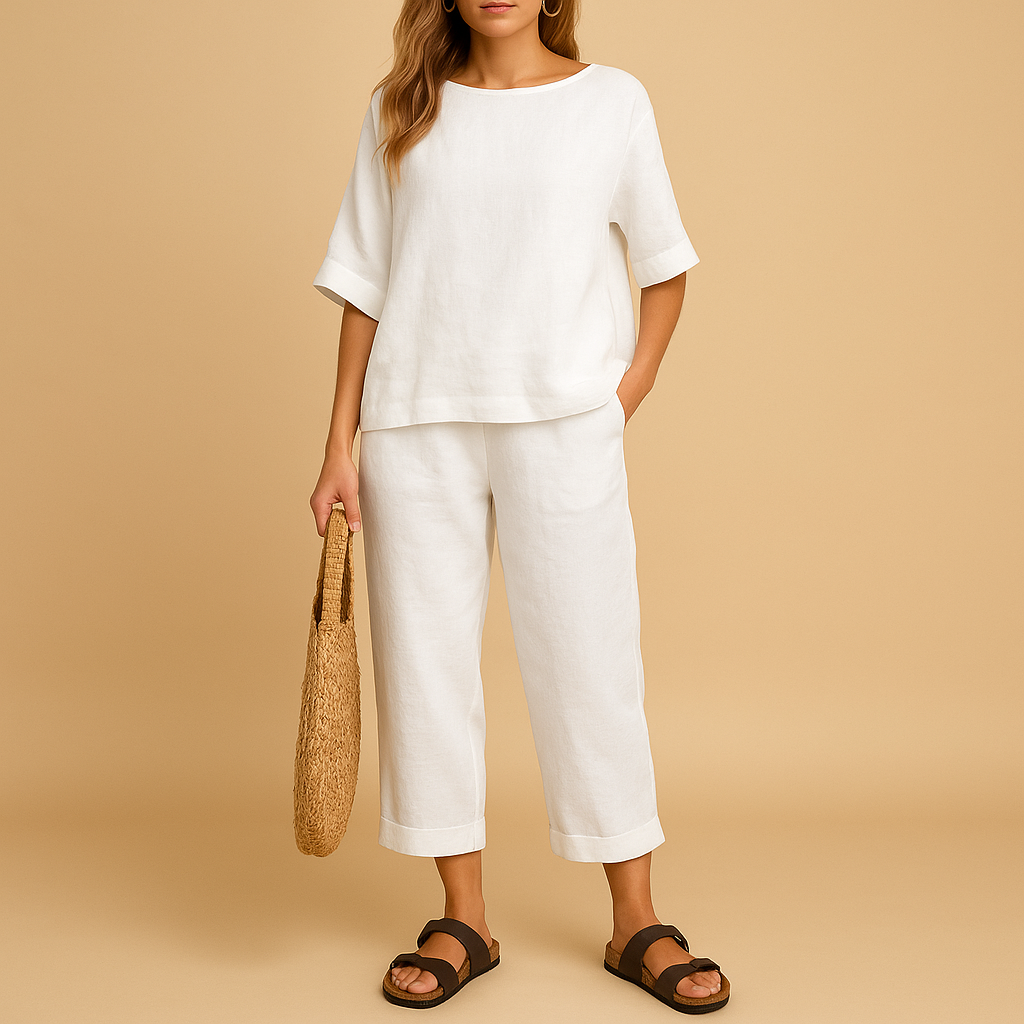 Dames set met los shirt en enkellange broek, gemaakt van ademend materiaal voor dagelijks gebruik en zomerse dagen