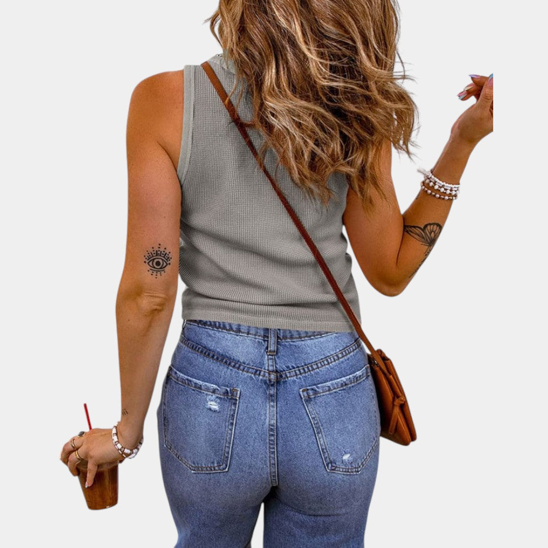 Dames tanktop van ademende katoenmix met U-hals en slanke pasvorm, perfect voor casual zomerse dagen