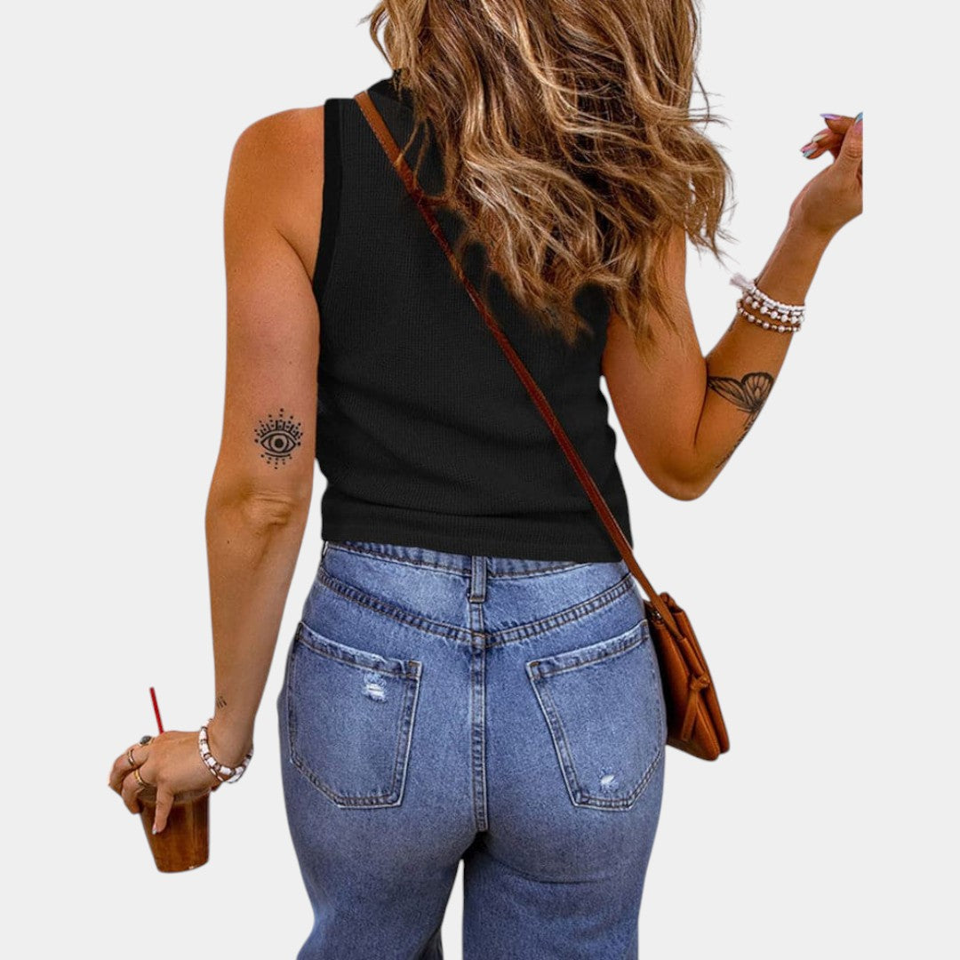 Dames tanktop van ademende katoenmix met U-hals en slanke pasvorm, perfect voor casual zomerse dagen