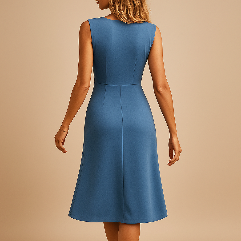 Luchtige zomerjurk voor dames met mouwloos design en knielange pasvorm, ideaal voor warme dagen, feestjes en vakanties.