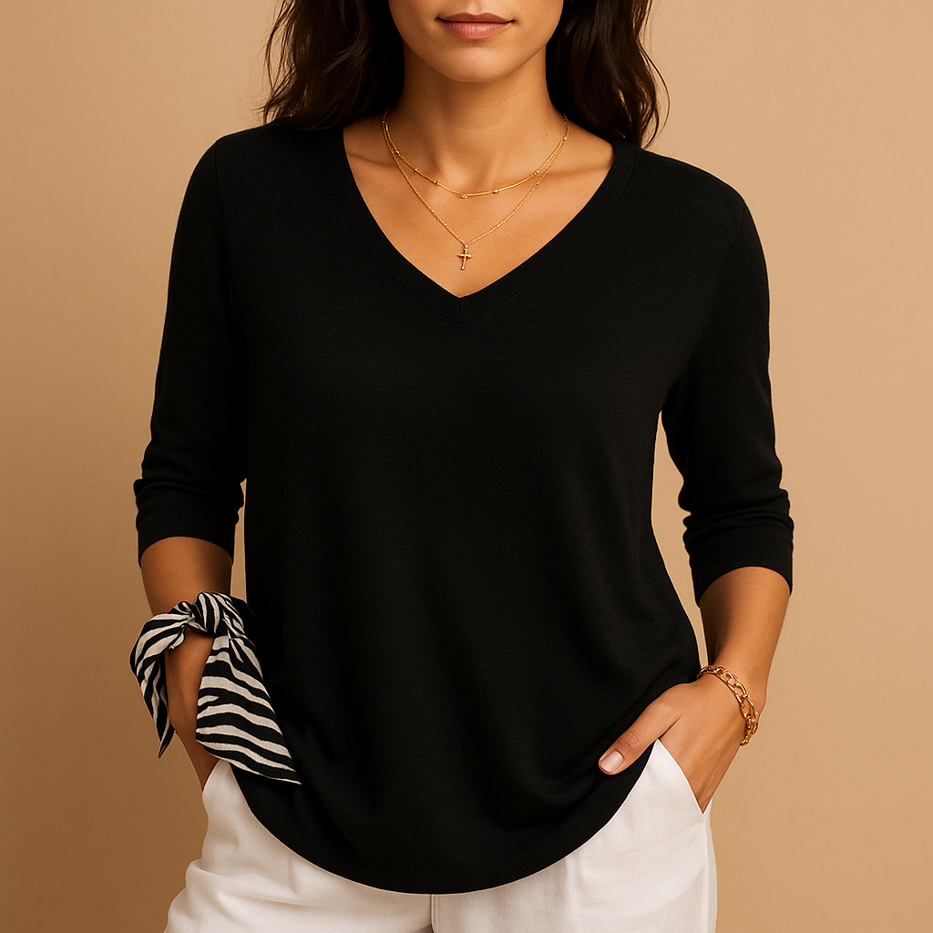 Dames top met moderne losse pasvorm in zachte luxe stof, ideaal voor dagelijks comfort en stijlvolle casual looks