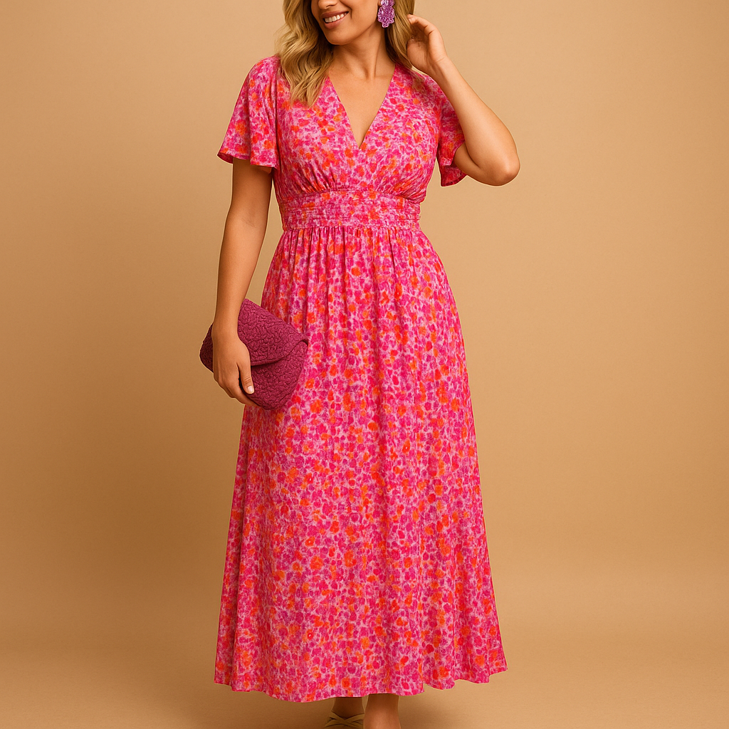 Luchtige maxi zomerjurk met V-hals en bloemenprint voor dames, ideaal voor casual en feestelijke zomerse gelegenheden