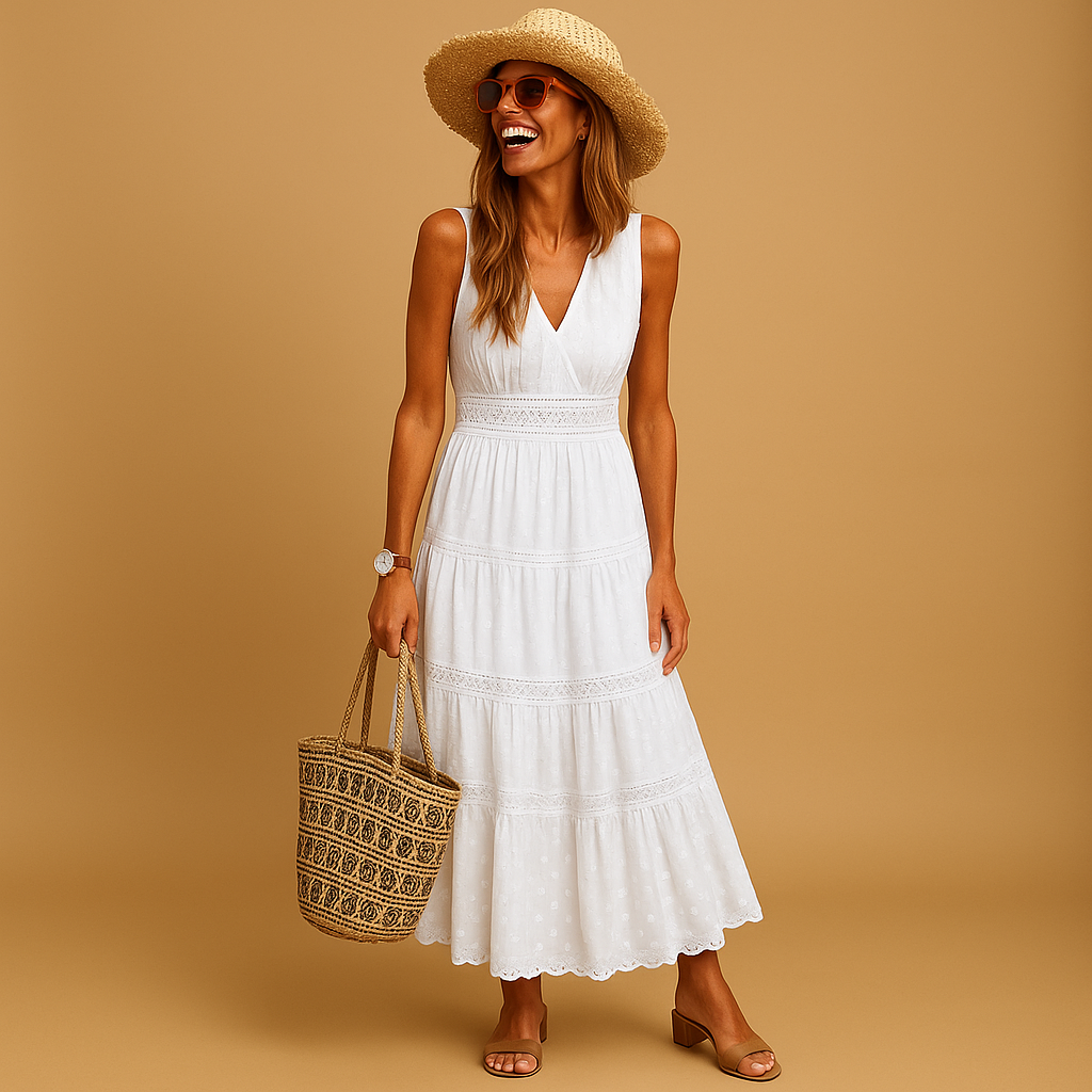 Luchtige dames zomerjurk in maxi-lengte met comfortabele pasvorm, perfect voor strand, feestjes en warme dagen