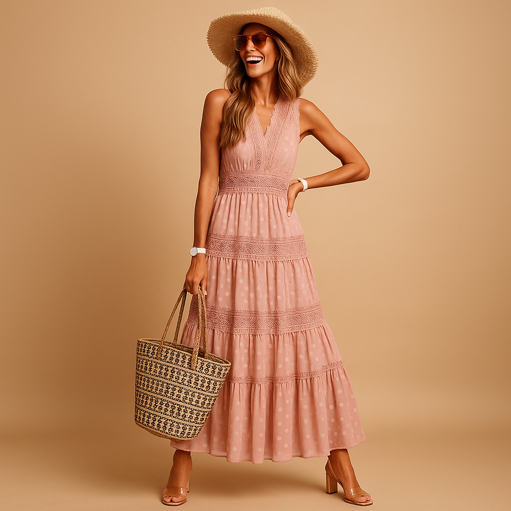 Luchtige dames zomerjurk in maxi-lengte met comfortabele pasvorm, perfect voor strand, feestjes en warme dagen