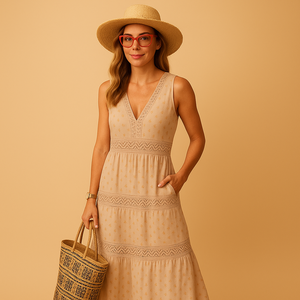 Luchtige dames zomerjurk in maxi-lengte met comfortabele pasvorm, perfect voor strand, feestjes en warme dagen