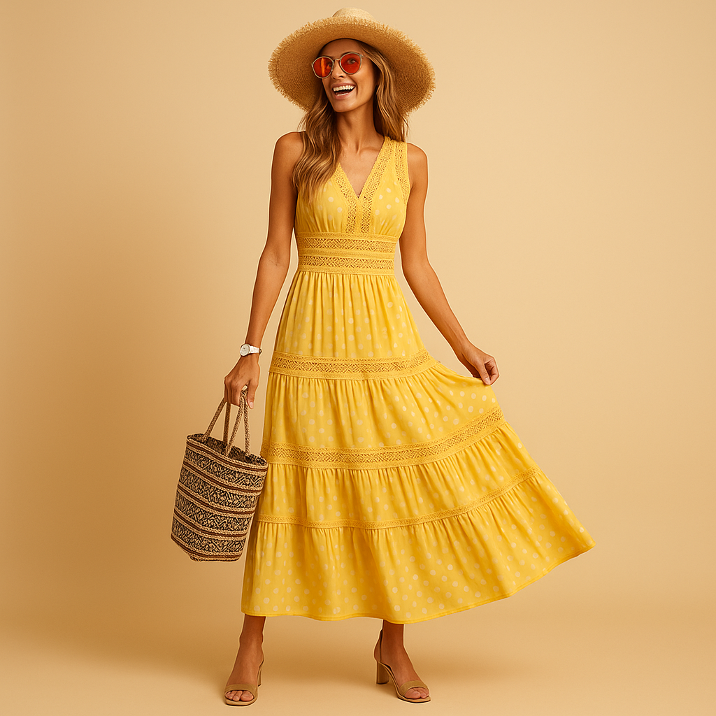 Luchtige dames zomerjurk in maxi-lengte met comfortabele pasvorm, perfect voor strand, feestjes en warme dagen