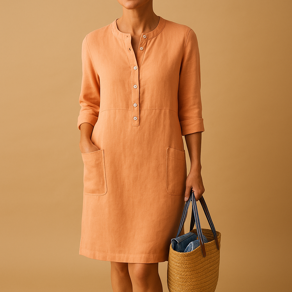 Dames midi-jurk in effen kleur met licht getailleerde pasvorm – ideaal voor werk, dagelijks gebruik en formele gelegenheden