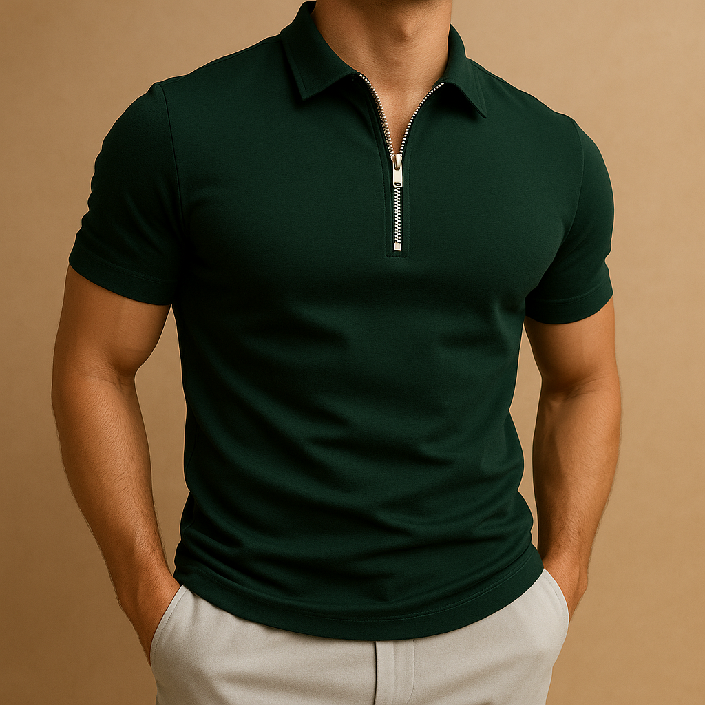 Moderne herenpolo met ritssluiting, geur- en vlekwerend, ideaal voor werk en casual gelegenheden.