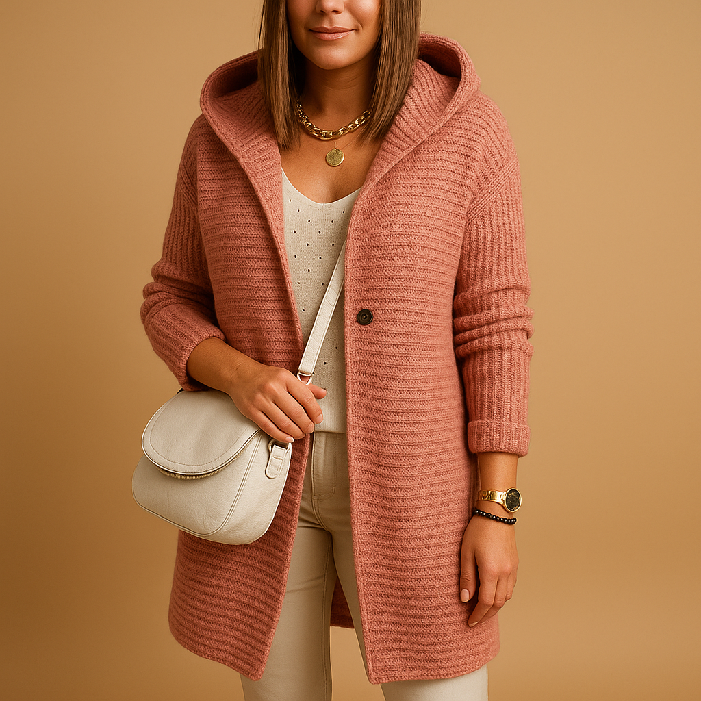 Open gebreid damesvest met lange voorkant in zachte stof, ideaal voor casual en elegante laagjes in herfst en winter.