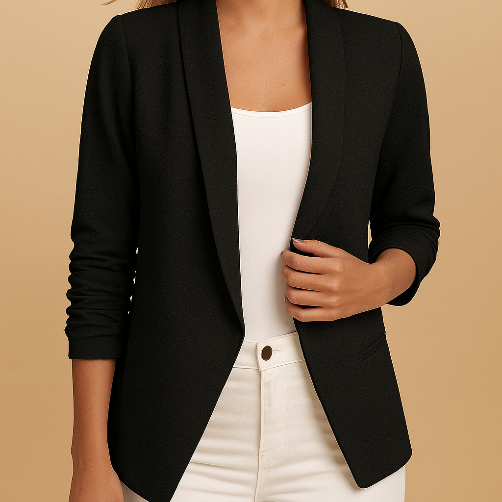 Elegante openvallende damesblazer met flatterende pasvorm, ideaal voor werk of stijlvolle alledaagse outfits.