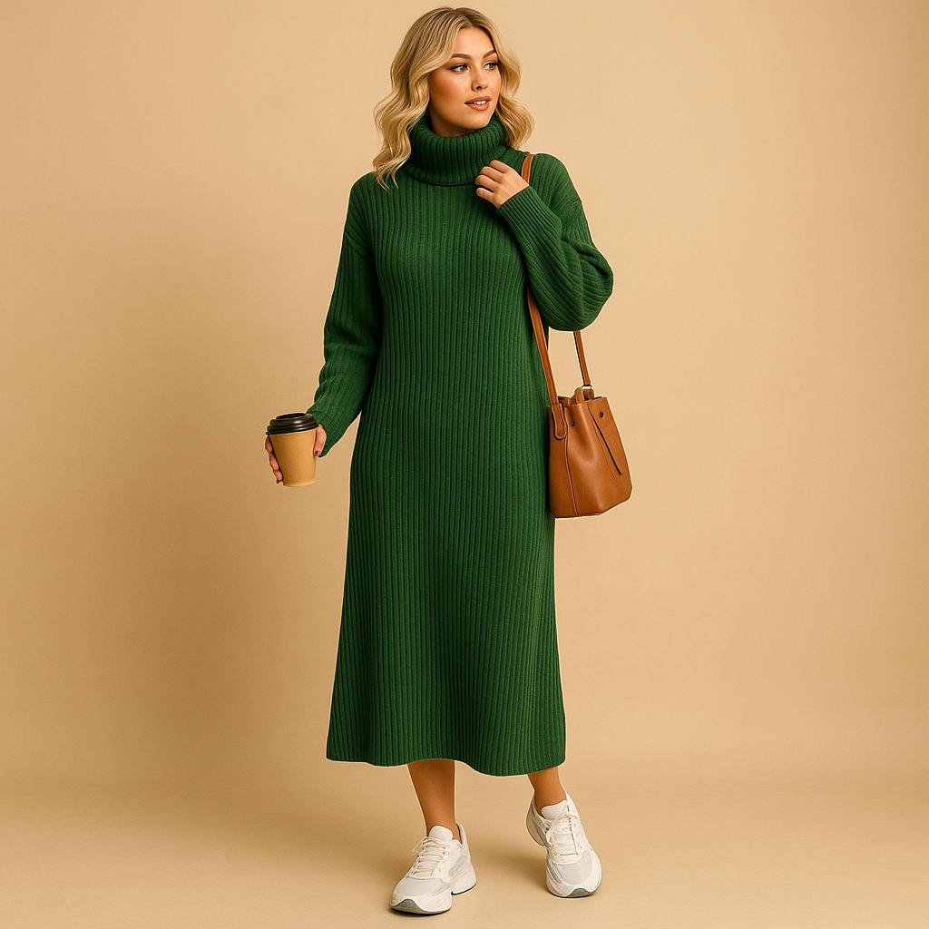 Oversized trui-jurk voor dames van zachte gebreide stof met lange mouwen, ideaal voor casual herfst- en winterlooks.