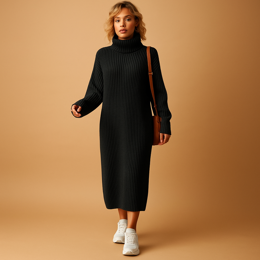 Oversized trui-jurk voor dames van zachte gebreide stof met lange mouwen, ideaal voor casual herfst- en winterlooks.