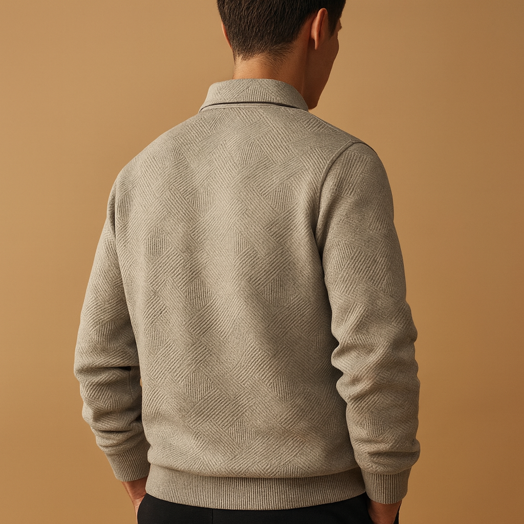 Polo trui met kwart rits en geometrische print voor heren, comfortabele pasvorm en stijlvol design. Perfect voor dagelijks gebruik en casual outfits.