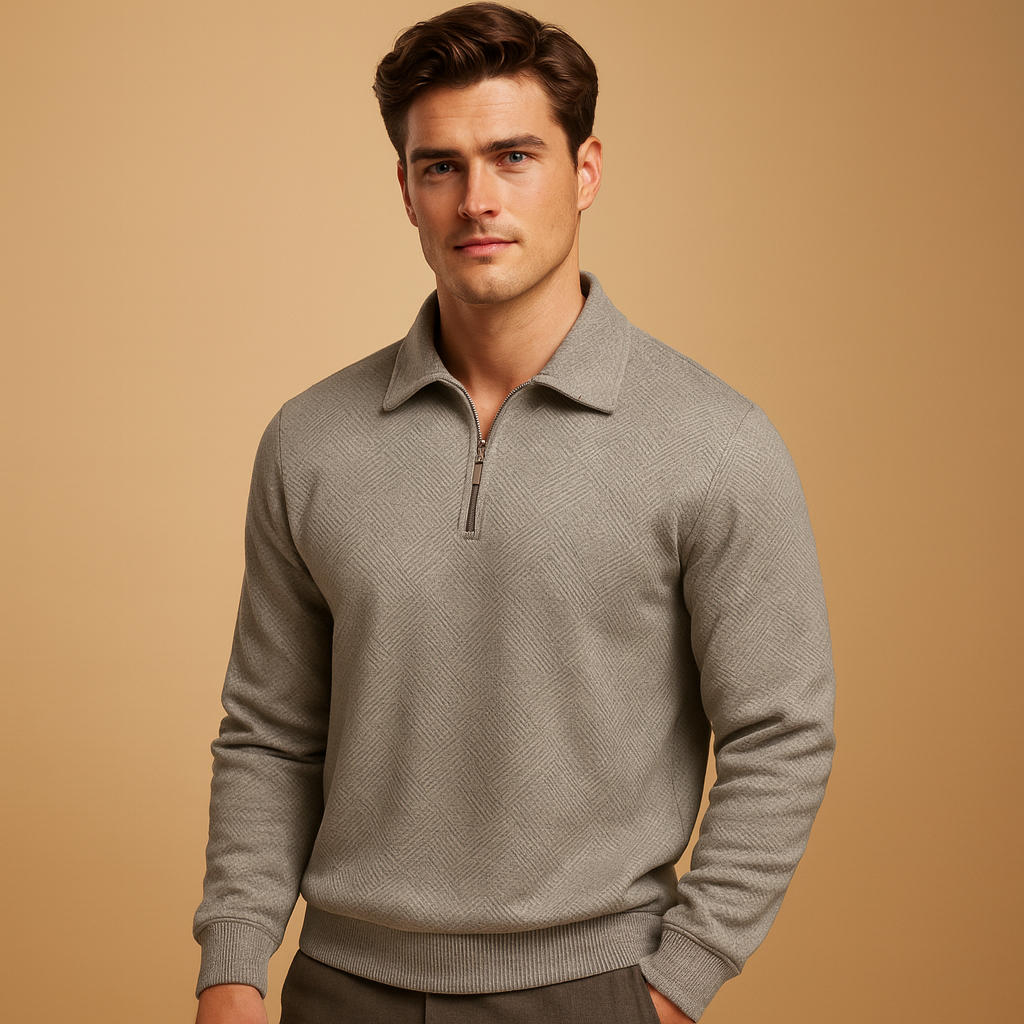 Polo trui met kwart rits en geometrische print voor heren, comfortabele pasvorm en stijlvol design. Perfect voor dagelijks gebruik en casual outfits.