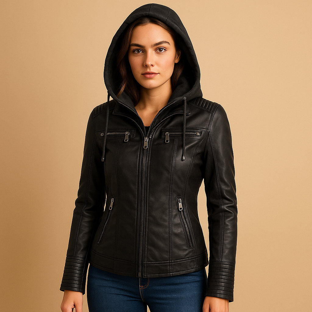 PU-leren zomerjas voor dames met afneembare capuchon en ritssluiting, ideaal voor casual en stijlvolle gelegenheden.