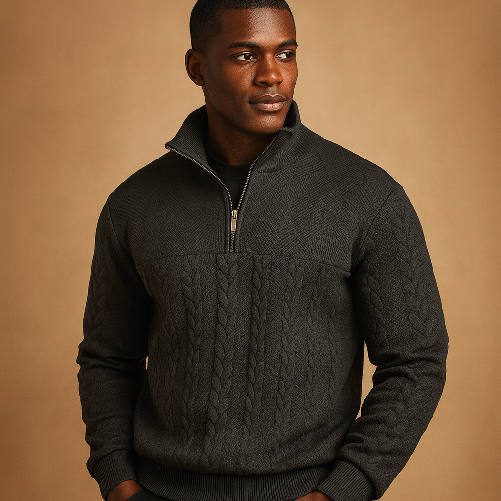 Pullover met kwart rits en relaxed fit voor heren, stijlvol geweven patroon en comfortabele pasvorm. Perfect voor dagelijks gebruik en koude dagen.