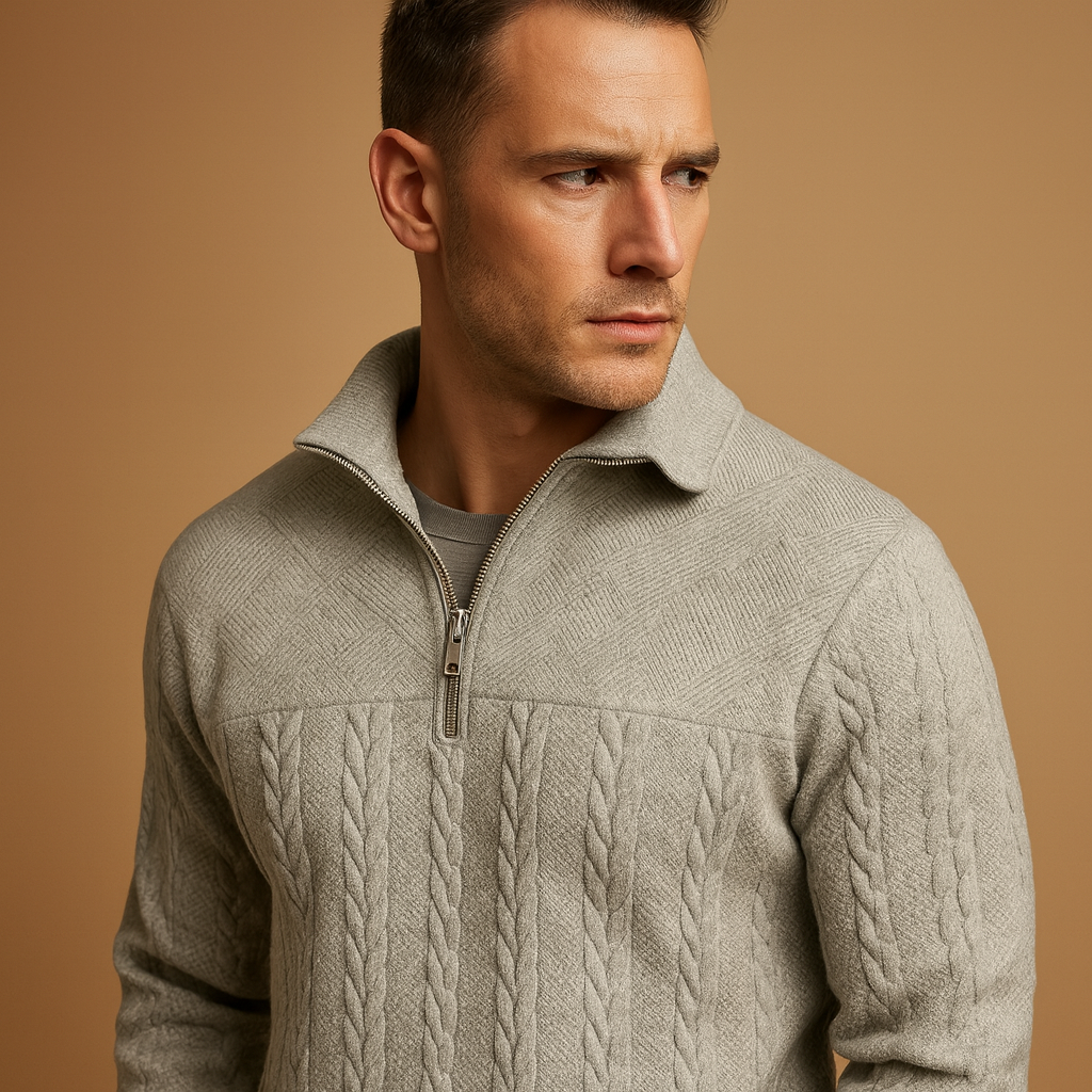 Pullover met kwart rits en relaxed fit voor heren, stijlvol geweven patroon en comfortabele pasvorm. Perfect voor dagelijks gebruik en koude dagen.