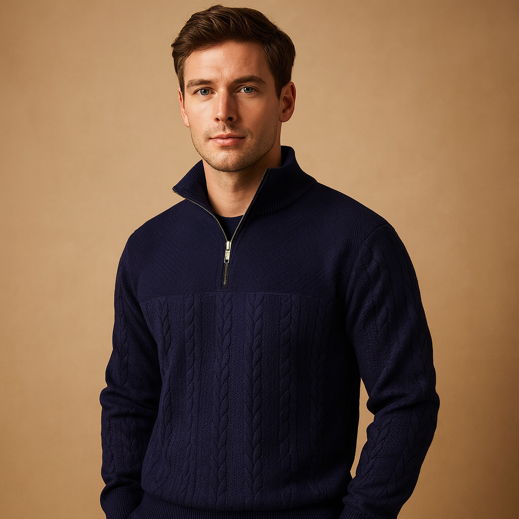 Pullover met kwart rits en relaxed fit voor heren, stijlvol geweven patroon en comfortabele pasvorm. Perfect voor dagelijks gebruik en koude dagen.