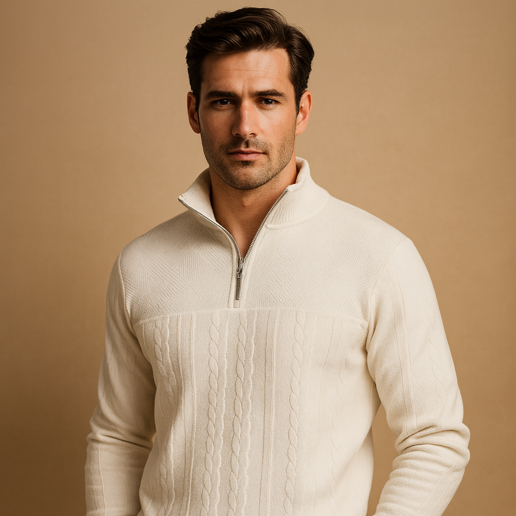 Pullover met kwart rits en relaxed fit voor heren, stijlvol geweven patroon en comfortabele pasvorm. Perfect voor dagelijks gebruik en koude dagen.