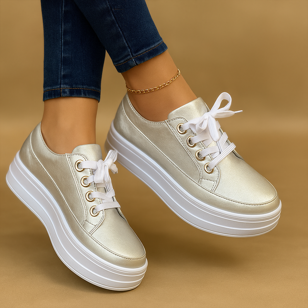 Dames retro sneakers met klassieke vorm, ronde neus en platte zool, ideaal voor casual outfits met een vintage uitstraling.