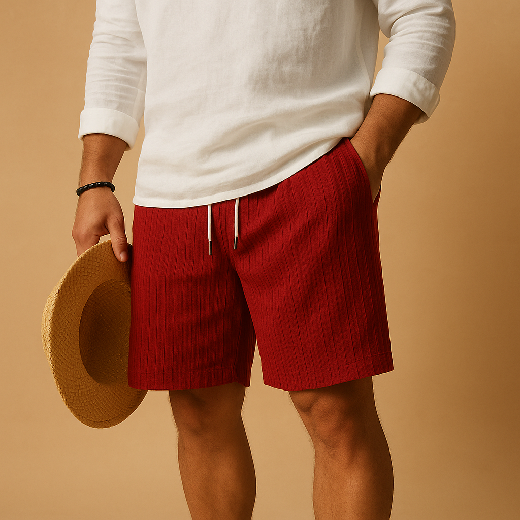 Comfortabele heren shorts met elastische taille en trekkoord, ideaal voor warme dagen, stranduitjes of casual momenten.