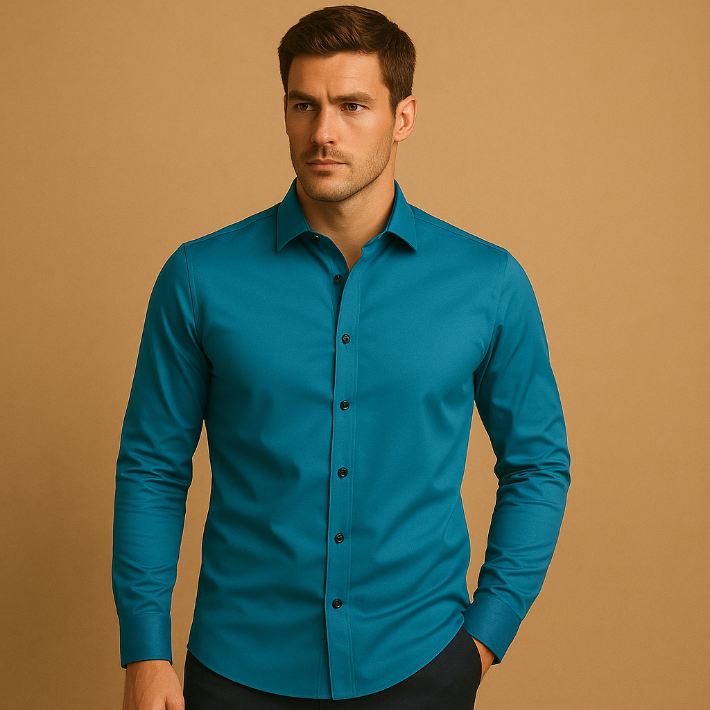 Slim fit overhemd voor heren in ademend stretchmateriaal, ideaal voor zakelijke en casual outfits