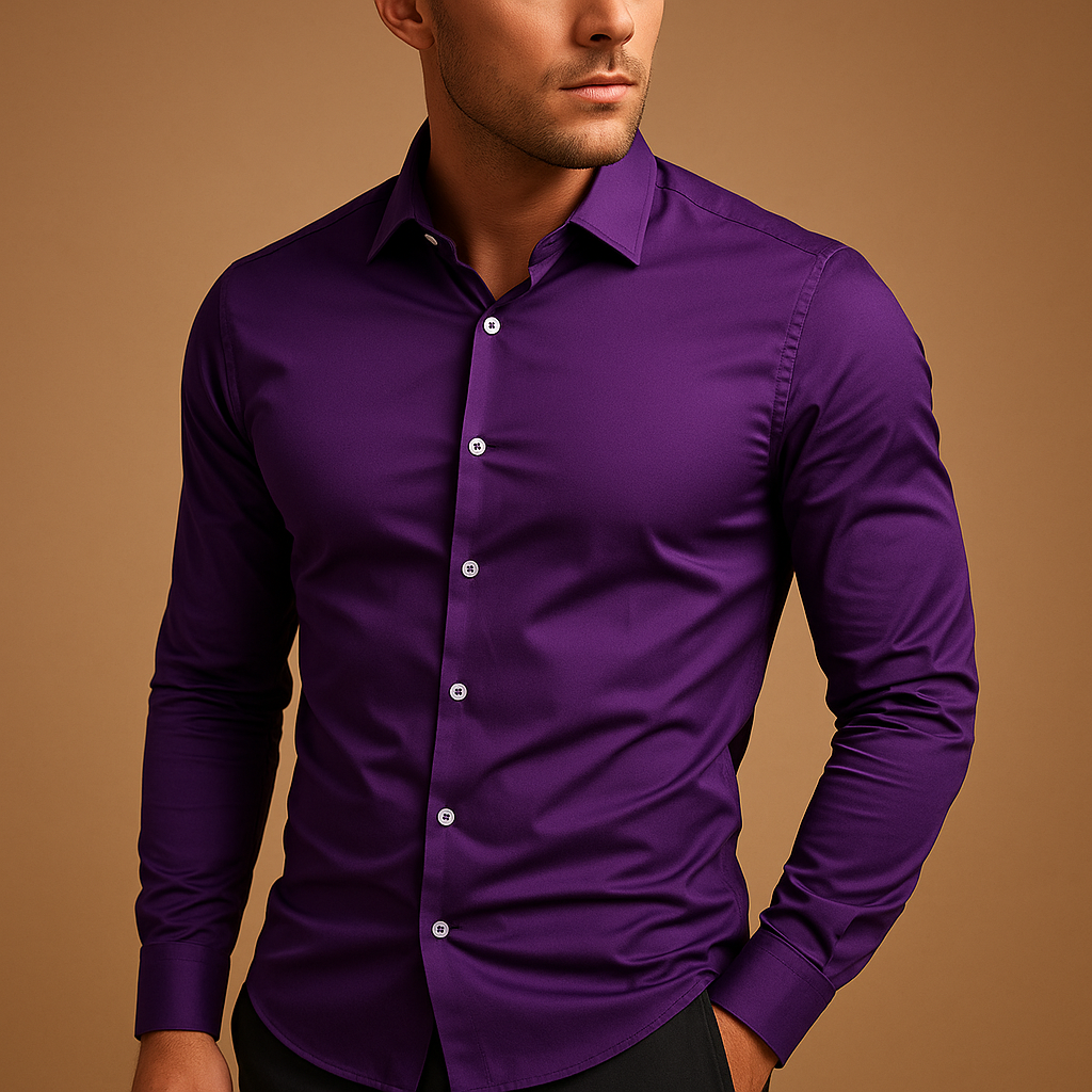 Heren slim fit overhemd van katoen met turndown-kraag, geschikt voor zakelijke en casual outfits met een moderne uitstraling.