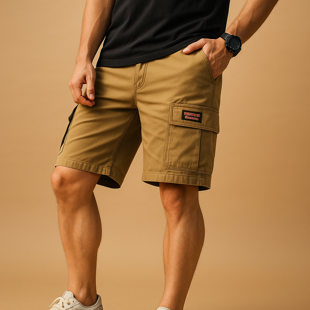 Heren cargo shorts van sneldrogend polyester met meerdere zakken in zwart, khaki en grijs – ideaal voor wandelen en outdoor gebruik.
