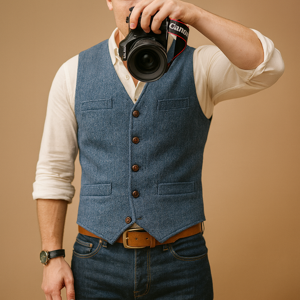 Heren gilet met knoopsluiting en praktische zakken, ideaal voor formele en casual gelegenheden tijdens de herfst en winter.