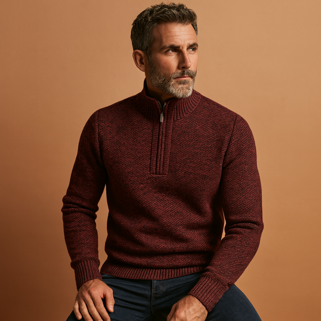 Casual geribd sweatshirt voor heren van katoen met opstaande kraag en knoopsluiting. Comfortabel, stijlvol en ideaal voor dagelijks gebruik.