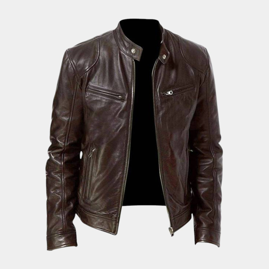 Stijlvolle heren tussenjas van PU-leer in zwart, auburn, camel of marine blauw, geschikt voor casual en formele outfits.